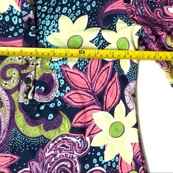 Hot Mama Multicolor Floral Blouse Size S 3/4 Sleeve - Picture 8 of 11